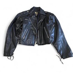 🖤 Vintage Cropped Leather Moto Jacket by Leather Connection London